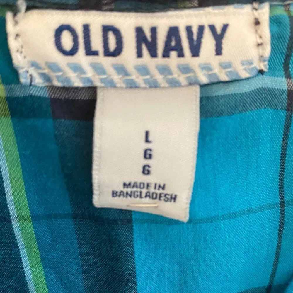 Old Navy Button Down Long Sleeve Collared Checked Boys Shirt Size L